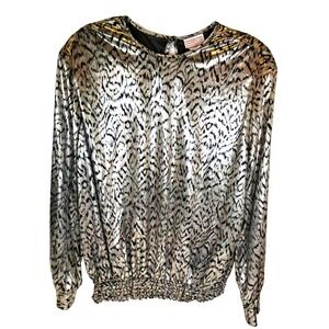 Vtg Lauren Lee Metallic Animal Print Blouse Women's Plus Size 22 Party